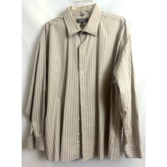 Kenneth Cole Reaction Shirt Beige/Tan Men XXL18 34-35 Wrinkle Free 100%Cotton - Picture 1 of 12